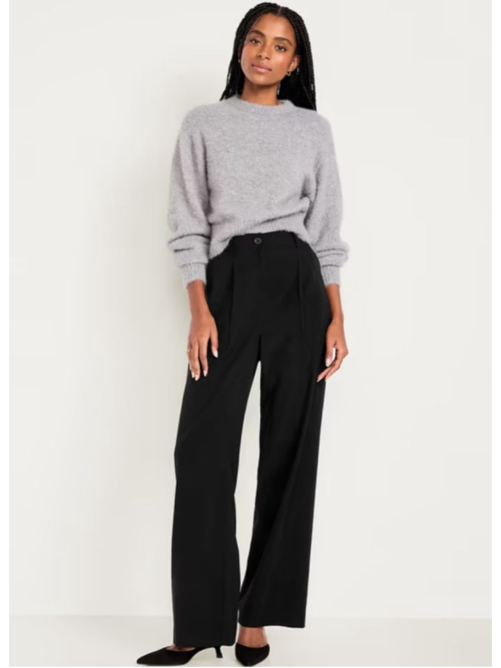 Old Navy High Rise Super Wide Leg Soft Drapey Pleated Pants 6 TALL Black NWT